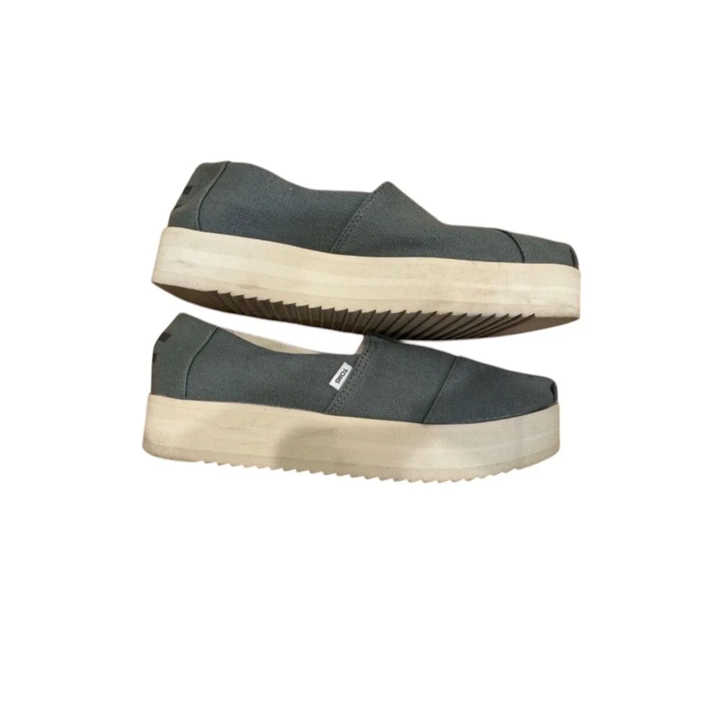 TOMS‎ Alpargata Platform Slip On Shoes Grey Canvas Womens Size 7